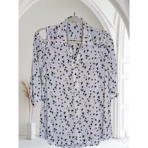 Ember Sheer Cold Shoulder Blouse V-neck Tunic Shirt Size Med